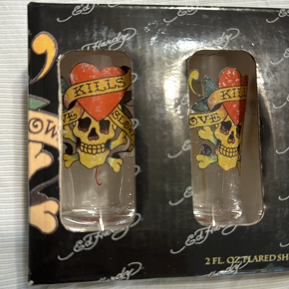 Ed Hardy 2FL.OZ flared shooters -set  of four. NWOT - Picture 2 of 6